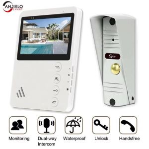 Anjielosmart [4-wire] Wired Home Video Door Phone Doorbell Intercom System Apartment Handsfree Waterproof Doorbell Indoor Monitor One Key Unlock DND