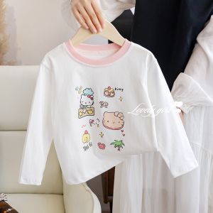 Cartoon Animal Print Striped Patchwork Color Blocked Girls Long Sleeve T-Shirt