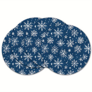 VIKAMA 4PC Nordic Snowflake Placemat Dark Blue Background Snowflake Christmas Family Dinner Party Decoration Round Mat