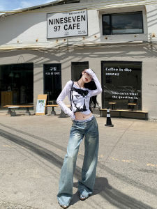 Low Waist Wide Leg Jeans Womens Loose Fit Floor Length Trousers American Retro Washed Denim Pants Casual High Waist Long Pants