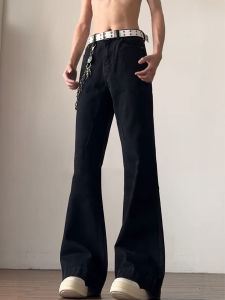 กางเกงยีนส์ทรงหลวมเอวสูงสีดำทรงหลวมสำหรับผู้ชาย กางเกงขายาวทรงตรงสำหรับฤดูใบไม้ร่วง กางเกงขายาวทรงยาวสำหรับผู้ชายสูง แฟชั่นสตรีทสไตล์อเมริกัน