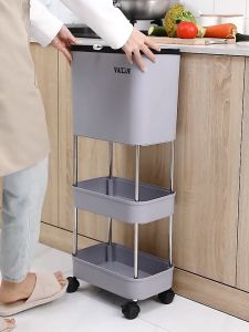 ถังขยะ 2in1 พร้อมชั้นวางของ มีล้อเลื่อน ถังขยะแยกประเภท ชั้นวางของ 2 ชั้น ถังขยะพลาสติก ถังขยะในห้องครัว