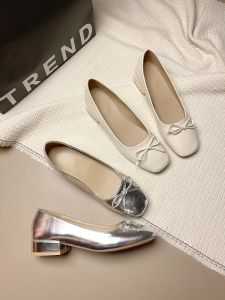 New 2025 Butterfly Knot Slip-On Flat Bottom Womens Shoes Korean Style Low Heel Synthetic Leather Casual Fashion Footwear