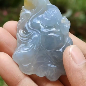 High Premium Light Lavender and Yellow Natural Type A Jadeite Jade crafted with Milo Buddha as Pendant certificate weighs 49.13 grams measurement 58.6 * 39.5 * 18.7 mm (pendant284)