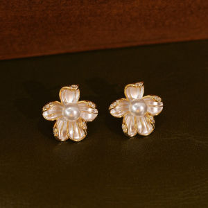 Pianist | Enamel Flower Pearl Earrings S925 Sterling Silver