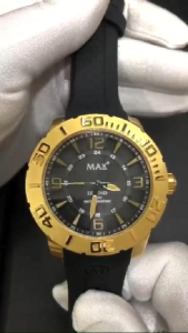 MAX Legend Watches Gold Steel Case Black Dial Mens Silicone Strap Watch 44mm 5-MAX677