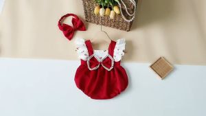 BD126 Body yếm đỏ RIOKIDS cho bé gái sơ sinh mặc thôi nôi đầy tháng