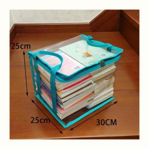 Transparent Dustproof Waterproof Foldable Handheld Book File Bag Student Stationery Organizer PVC Storage Basket for Learning Supplies