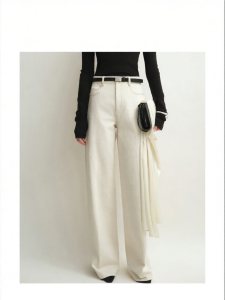 Slight Stretch Straight Loose Custom Embossed Vintage Drape Denim Pants
