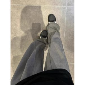 Quần Ống Rộng Cạp Cao Màu Xám Dài Thường Ngày Cho Nữ Quần Ống Rộng 175cm Thiết Kế Dài Đến Sàn Quần Ống Rộng Thoải Mái