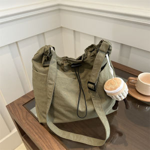Summer Large Capacity Waterproof Nylon Drawstring Bucket Bag Single Shoulder Casual Crossbody Travel Leisure Tote Bag