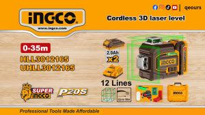 INGCO 20V CORDLESS GREEN LASER LEVEL | 12 LINES | HLL3012165