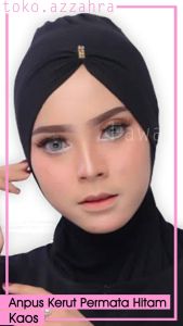 CIPUT HIJAB CEPOL BANDANA KAOS KERUT PERMATA HITAM ISI 10 PCS