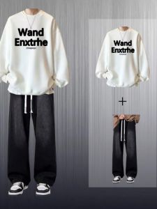 Sweatshirt Autumn Suit Handsome Boys Matching Casual Denim Student Suit Trendy Cool Handsome Wear Two-piece Set