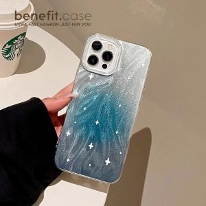 Blue Shiny Star Gradient Silicone Phone Case for iPhone 16 pro Max Apple 17 AIR 15 plus New Model 14 PM 13 Creative 12/11 Hard Shell XS Max XR Anti-Fall 8P