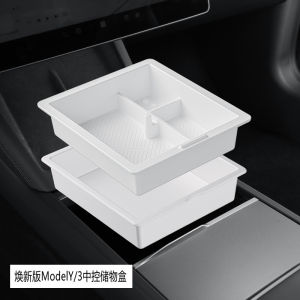 White Storage Box for Tesla Model Y/3 mid Control Upper And Lower Layer Storage Box Armrest Box Front And Rear Storage