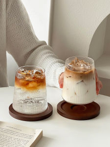 Japanese Style Vertical Striped Fuji Mountain Glass Cup Ins Style Ice American Latte Coffee Cup Home Use Cold Drink Beverage Cup