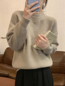 Áo Len Dệt Kim Dày Dặn Cho Nữ Mùa Thu Đông Thường Ngày Cổ Tròn Dài Tay Dáng Rộng Thoải Mái Chất Liệu Khác Màu Trơn