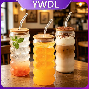 YWDL | 480ml High Borosilicate Glass Tumbler with Bamboo Lid And Straw - Reusable Iced Coffee Cup Heat Resistant for Cold Drinks