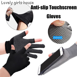 【♡Lovely girls house♡】1 Pair Men & Women Outdoor Sports Anti-Slip Touchscreen Nylon Two Finger Gloves Cycling Running Fishing Driving Gloves