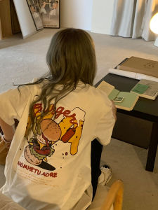 NECOYEP2025 Summer New Cartoon Burger Print Loose Short Sleeve T-Shirt Slimming Versatile INS Couple Tops round Neck Creative Design