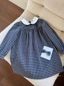 Retro Plaid Princess Dress for Girls Autumn Style Doll Collar Long Sleeve Midi Skirt Childrens Fashion Cute Girls Dress