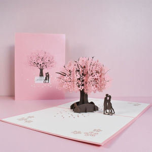 Exquisite 3D Pop Up Peach Blossom Tree Greeting Card Birthday Gifts Rose Flowers Cake Postcard For Children To Blessing Teacher