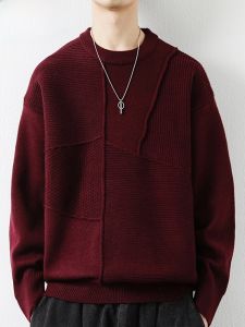 HENGYUANXIANG | Red Wine Color Knitted Thickened Round Neck Sweater For Men Fashionable Urban Style Winter Long Sleeve Loose Fit Pullover