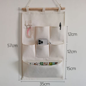 Wall Hanging Storage Bag Simple Multi-layer Cotton Fabric Dormitory Door Back Hanging Bag for Miscellaneous Items Japanese Style