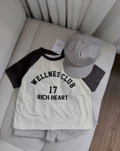 ( Tặng Kèm Mũ) Set đồ cho bé trai Áo thun phối quần kẻ chất mềm mát cho bé 8-24kg