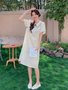 New Chinese Style Womens Dress Midi Length Button up Cheongsam Short Sleeve High Waist A-Line Korean Fashion Retro Design