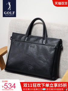 Golf Mens Leather Briefcase Large Capacity Business Handbag Top Layer Cowhide Bag for Traveling Lawyers Casual Scene
