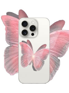 Pink Butterfly Silicone Transparent Phone Case for 17PROMAX Cute Couple 16PROMAX Cartoon 15PRO Huawei Xiaomi Vivo Oppo