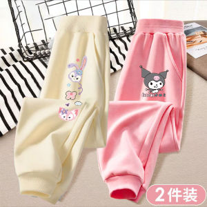 Spring Autumn Girls Sports Pants Thin Cotton Casual Waist Long Trousers Childrens Fashionable Sweatpants Non-Fleece-lined