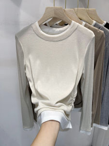 Fall New Style Womens Long Sleeve T-Shirt Design Sensation Small Audience Fashionable Folded Line Commute Korean Version Cotton Blend