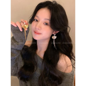 Gold Ginkgo Pearl Tassel Earrings Womens Luxury Sensation Light Luxury Elegance Silver Needle Ear Hoops Unique Exaggerated Ear Jewelry