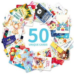 Birthday Cards 50 Designs Happy Birthday Cards Set Family Greeting Cards for Family Kids Friends Work and Office Celebration