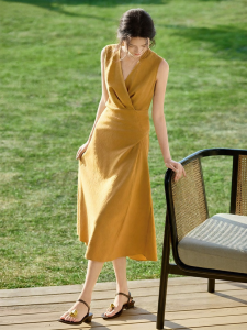 MOHANYIMEI | Linen Slim Fit Fish-tail Halter Dress
