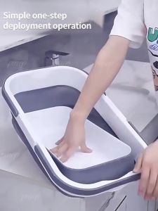 POMP 30L MultiPurpose Collapsible Rectangular Bucket Durable and Strong Foldable Silicone Basin Easy Carry Handle Design Portable Space Saver Thick Mop Basket Laundry Bath For Travel Household Indoor and Outdoor Container Tub