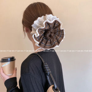 Korean Style Coffee Lace Four Layer Hair Ties Womens Sweet Style Bun Hair Bands Head Ropes Hair Accessories Plaid Pattern