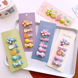 【READY STOCK】 5Pcs Cute Cartoon Flower Resin Cloth Baby Hairpins Set Children Girls Hair Clips Barrettes 小号卡通发夹 (KA65)