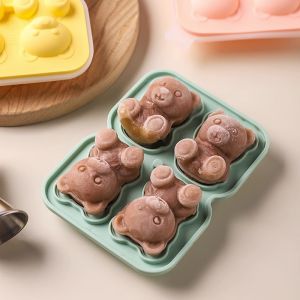 SUBURB Bear Ice Mold Ice Cube Trays 3D DIY Drink 4PCS Frozen Mold Cold Coffee Juice Bear Silicone Molds Kitchen Cool Down Tool