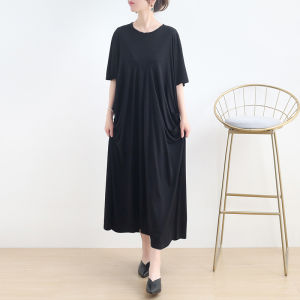 Artistic Japanese Style Loose Cotton Long Dress Irregular Pleats round Neck Spring Summer New Arrival Elegant Robe Dress