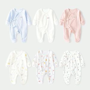 2Pc Newborn Baby Anti-Scratching Wrap Feet Clothes Infant Soft Cotton Romper Jumpsuit Sleepwear Newborn 0-6M