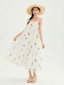 SANFU | Elegant Beaded Tied Fringe Hem Loose Dress Women