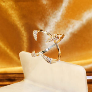 SEQUITO Gorgeous Office Lady Finger Jewelry Rose Golden Yellow Gold Plated Silvery Pave Setting Tiny AAA CZ Zirconia X Shape Open Adjustable Ring SR165