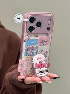 Pink Alice Leather Rabbit Pattern Phone Case with Stand for iPhone 17/16 pro Max Xiaomi 17/15 New Huawei Pura 80/70 INS Style Reno 15 Vivos 30