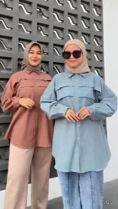 MEGAN LINEN SHIRT by Hanasta || KEMEJA JUMBO REMPEL DADA