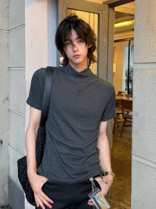 ZHUOCAN | Grey High Collar Stylish T-shirt