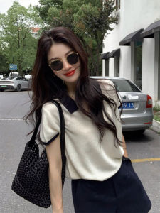 YUFUQING | Korean Color Block Polo Neck Short Sleeve T-Shirt Womens Loose Fit Summer New Style High Waist Slimming Top Fashionable Casual Wear